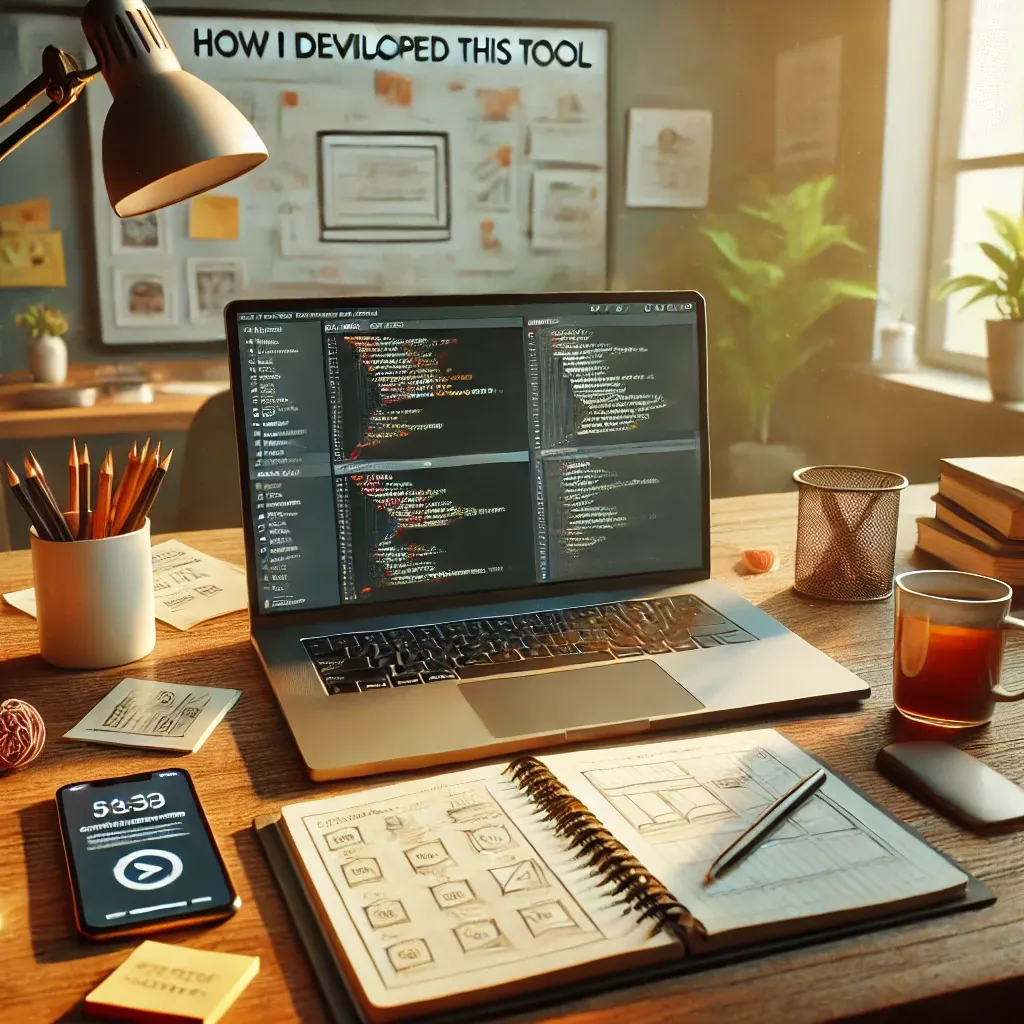 DALL·E-2024-09-06-17.15.23-A-realistic-image-for-the-topic-How-I-developed-this-tool.-Show-a-real-life-workspace-with-an-open-laptop-displaying-a-web-development-environment.-.webp